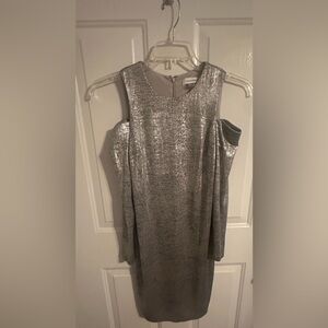 Calvin Klein Metallic Silver Mini Dress in 8 Petite
